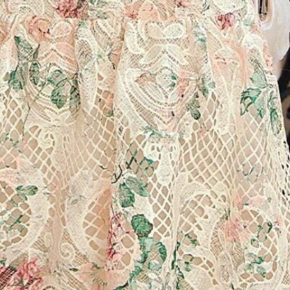 Boho Floral Print Lace Shoulder Tie High Waisted Midi Dress - Picture 7 of 7